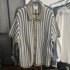 Lucky Brand Blue and Tan Striped Cardigan